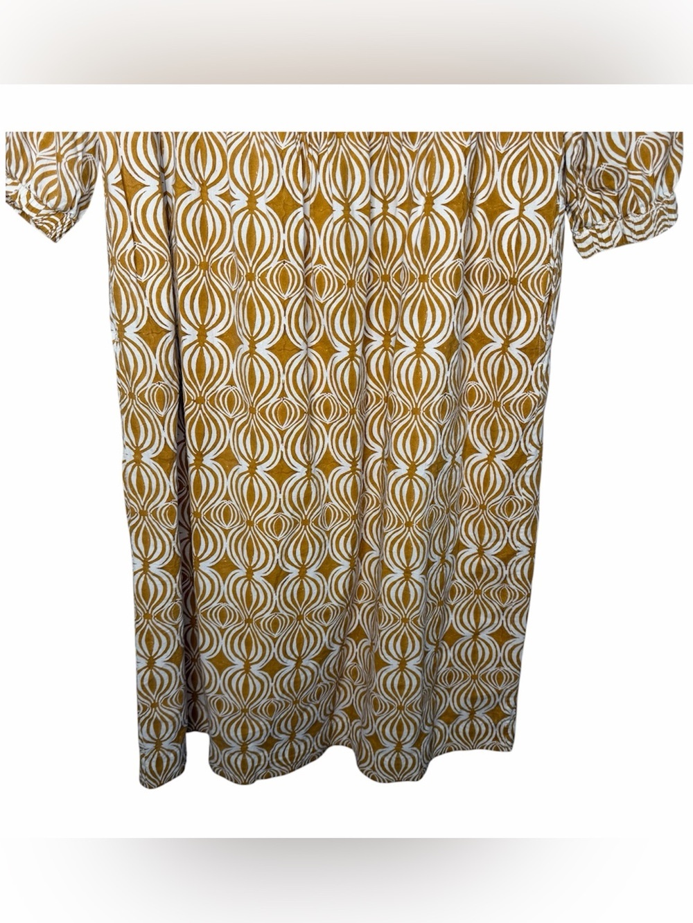 Toast UK Cross Front Yellow Seed Pod Block Print Midi Dress Size Small Cotton - Picture 7 of 11